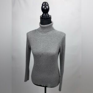 Turtleneck Sweater Grey Rib Knit Large Ambiance Apparel Stretch Top